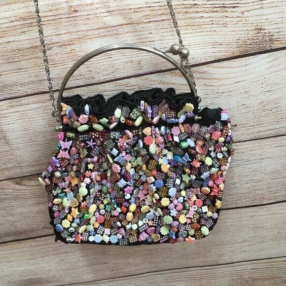 VINTAGE NOVELTY BEADED CHARM BAG WITH CHAIN STRAP‎ - Picture 6 of 7